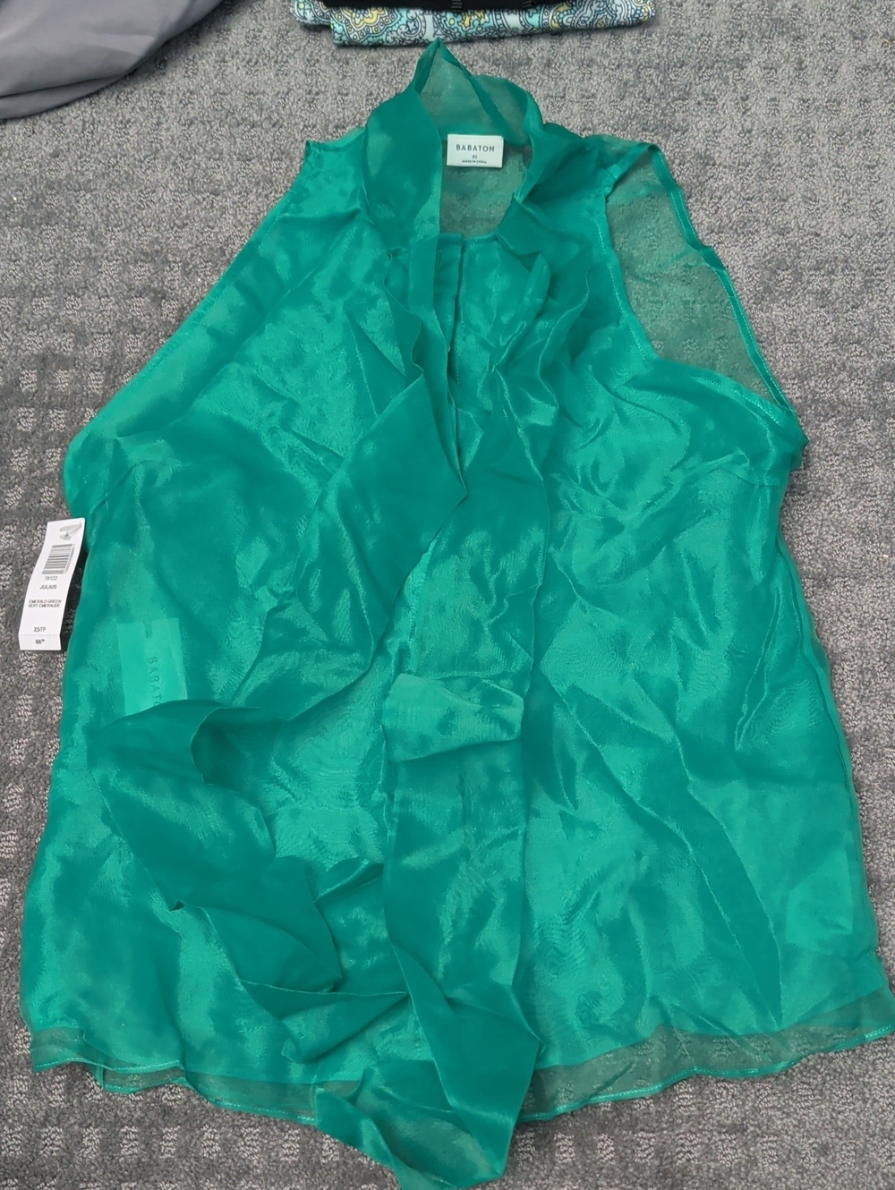 Babaton Teal Green Sheer Ruffle Sleeveless Top